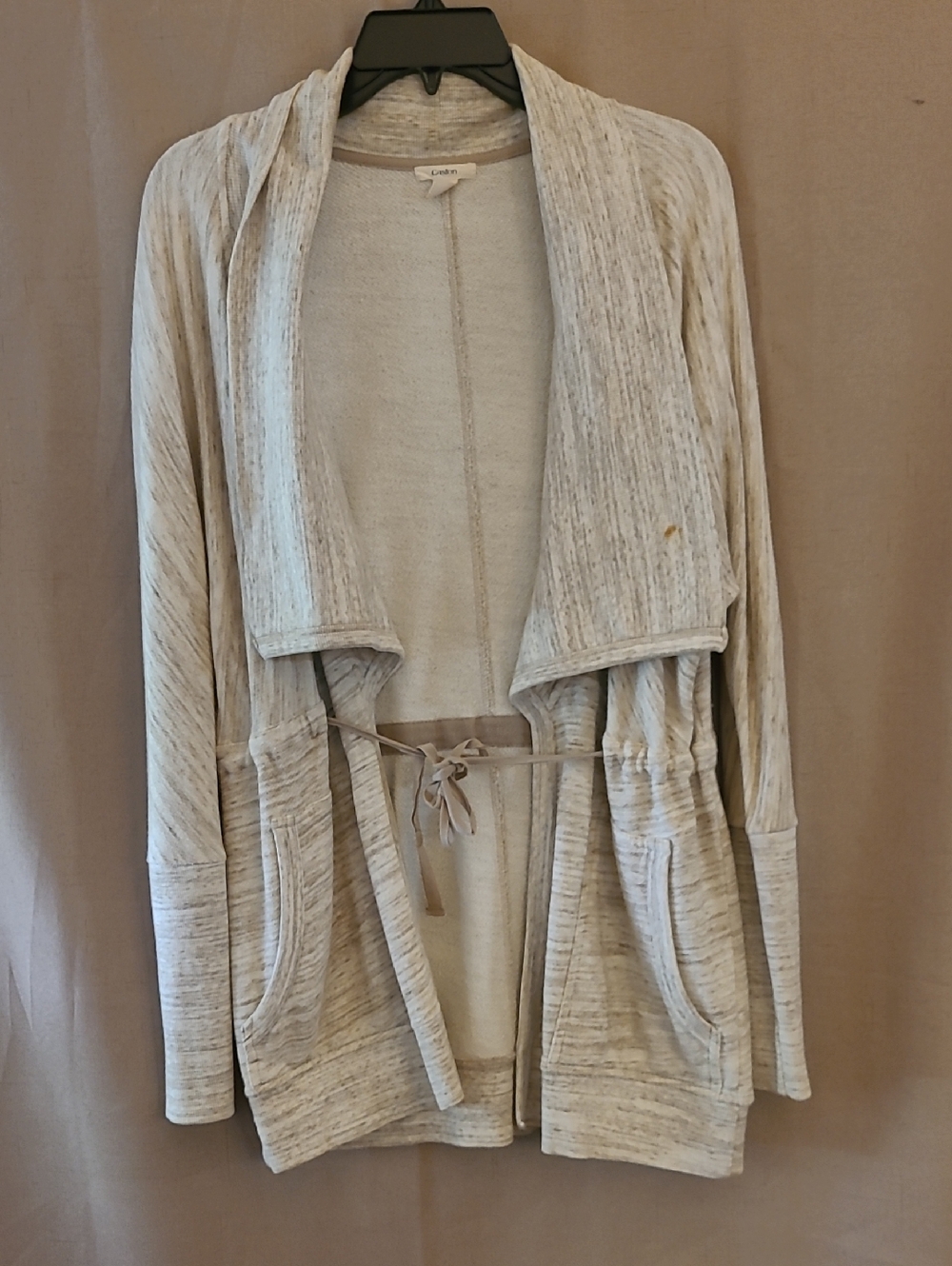 Caslon Light Beige Open Front Cardigan with Tie
